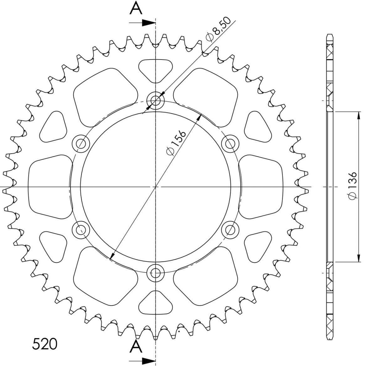 SUPERSPROX ALUMINUM REAR SPROCKET RAL-1512:52-BLU