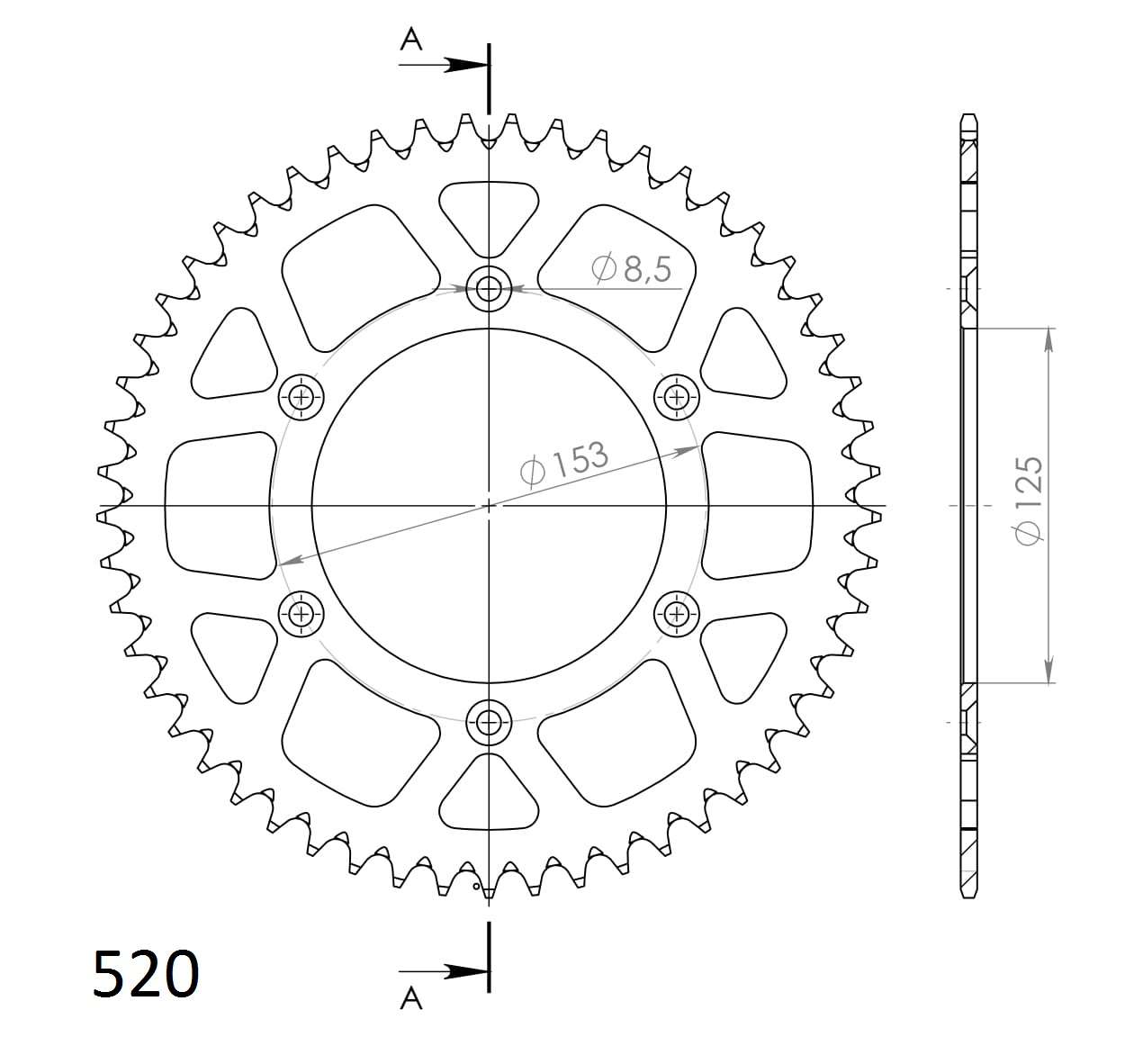 SUPERSPROX ALUMINUM REAR SPROCKET RAL-210:52-BLK - Image 2