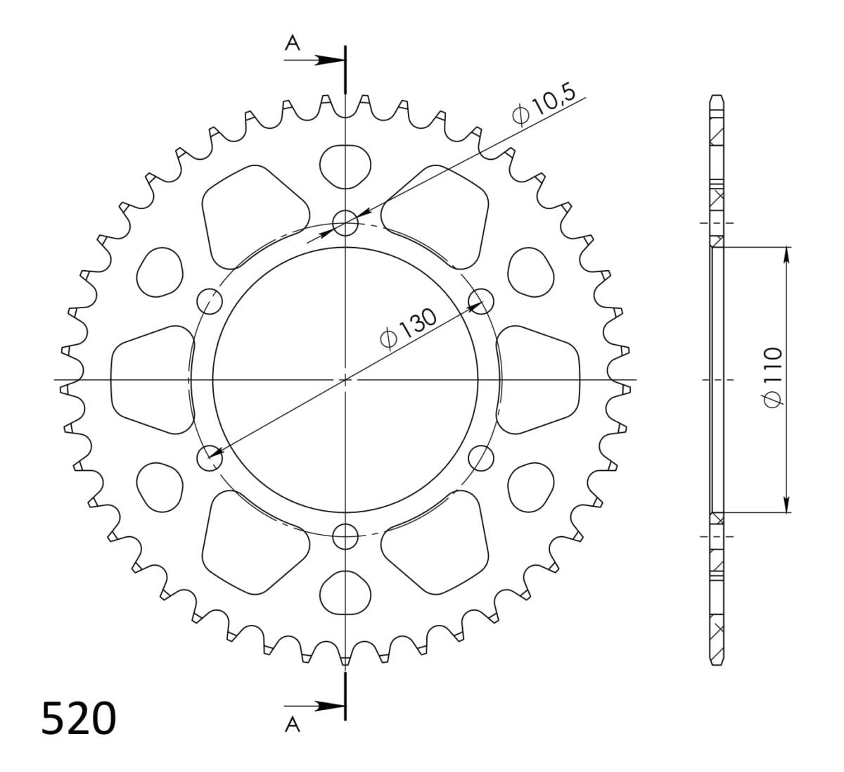 SUPERSPROX ALUMINUM REAR SPROCKET RAL-486:44-BLK