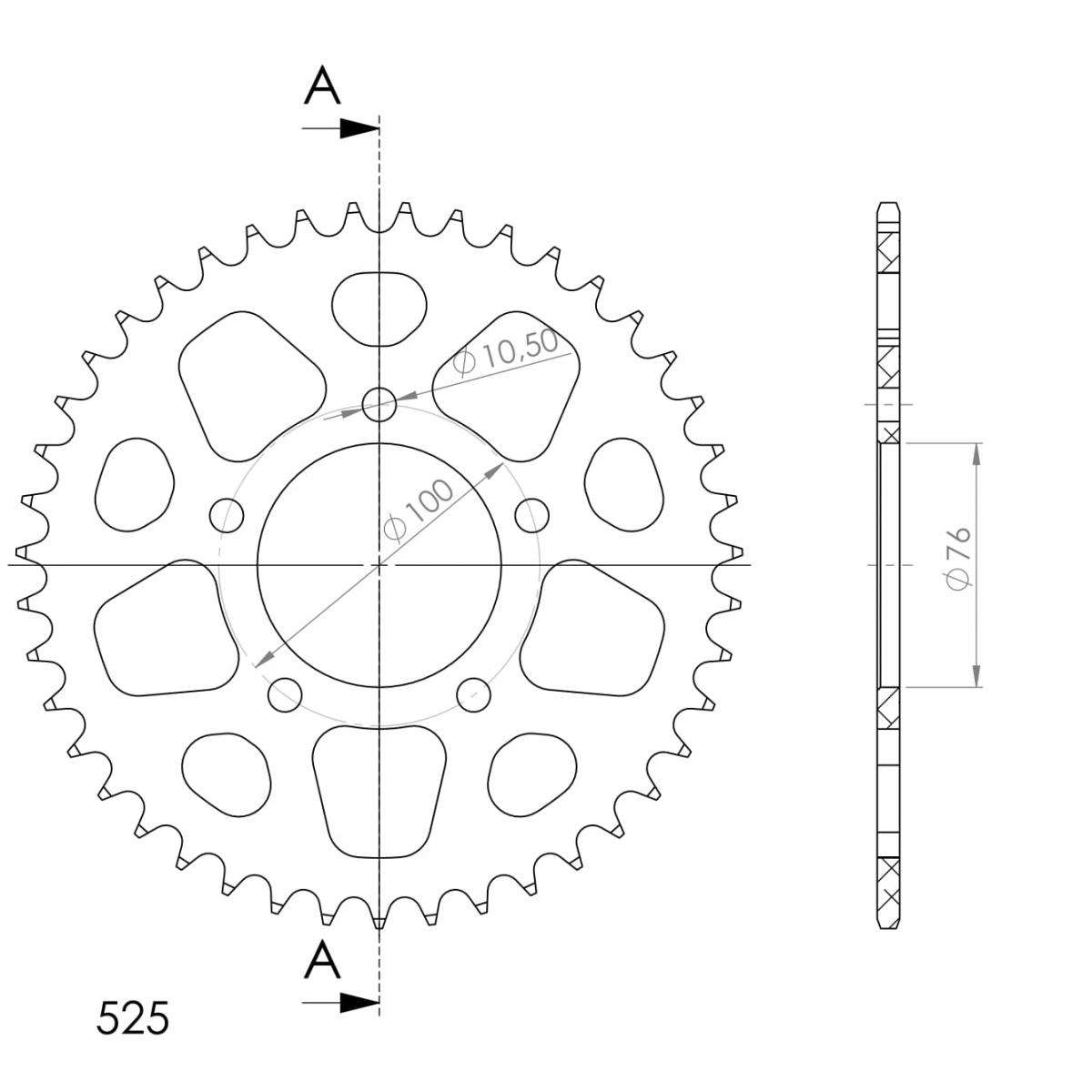 SUPERSPROX ALUMINUM REAR SPROCKET RAL-7092:44-BLK
