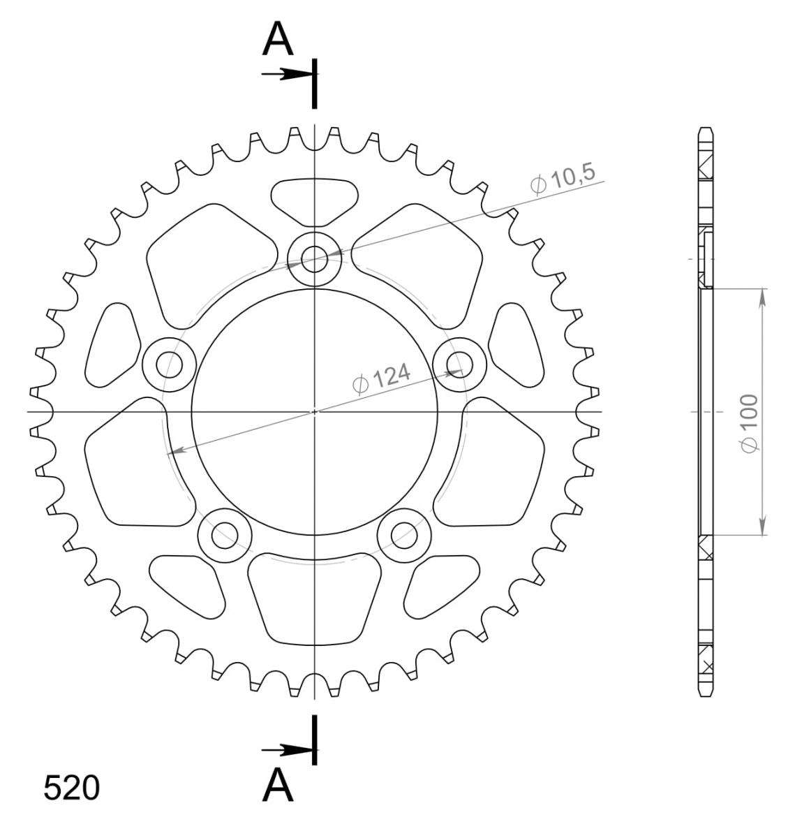 SUPERSPROX ALUMINUM REAR SPROCKET RAL-743:44-SLV
