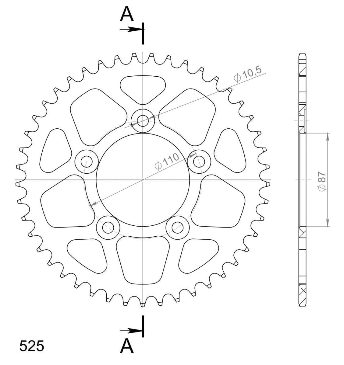 SUPERSPROX ALUMINUM REAR SPROCKET RAL-807:45-BLK
